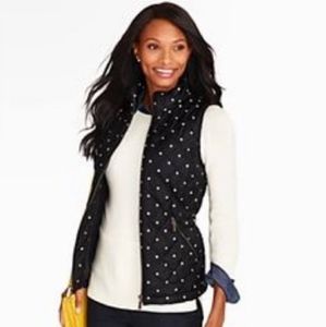 Talbots Women's Quilted Puffer Vest Front Zip Collar Polka Dot Black Size Medium
